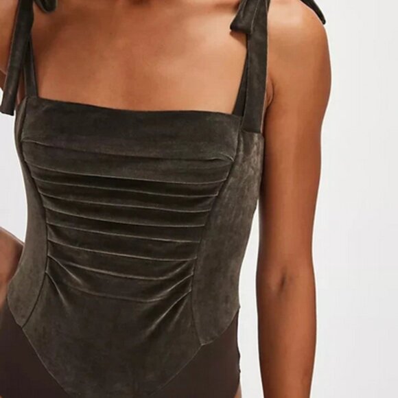 Free People FP One Haven Bodysuit Velvet Square Neck Strap Top S - Picture 4 of 4